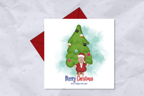 Merry Christmas Card Tree and Bear