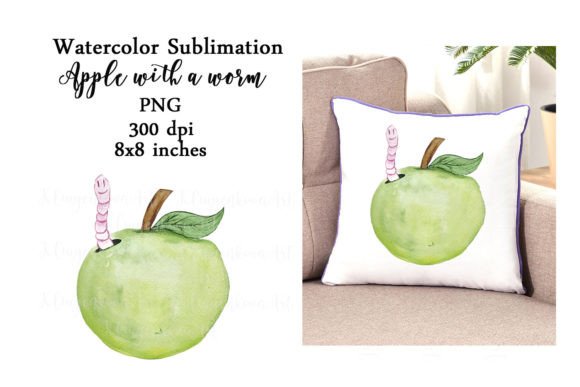 Watercolor Apple with Worm Sublimation: A Creative Asset for Design and Production