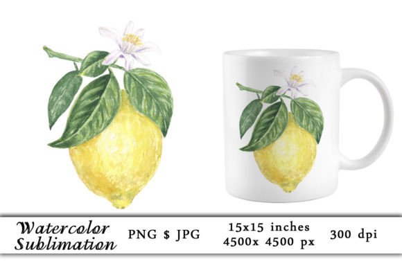 Watercolor Lemons Flower Sublimation PNG