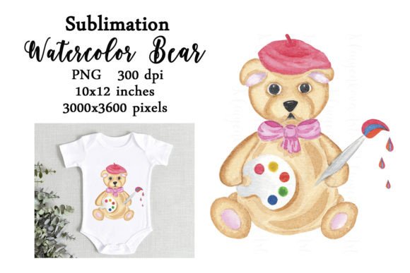 Watercolor Sublimation Bear Artist PNG