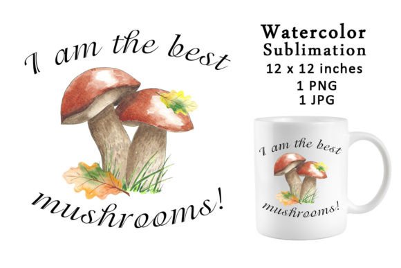Watercolor Sublimation Mushroom Leaf PNG